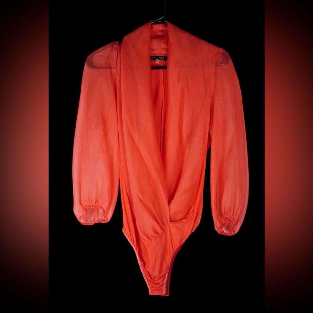 Valiant Paris Red Wrap-Style Bodysuit Blouse – Size M - Picture 7 of 17